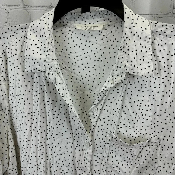 Beachlunchlounge White and Black Polka Dot Viscose Button Up Size Large - Picture 3 of 7